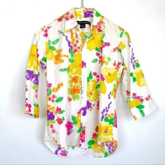 Ralph Laurent Black label Resort floral button down shirt size 8 - Picture 6 of 6